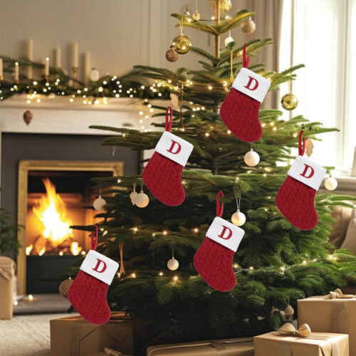 7 Inch Knitted Christmas Stocking with Initial Embroidery 1