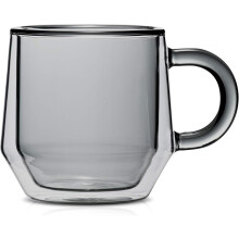 Espresso Parts Double Walled Insulated Coffee Mugs - 2, 8oz Smoked Glass Tea & Latte Cups | Fits Nespresso Lungo