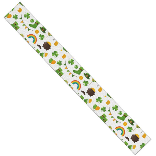 White Pattern Faux Linen Table Runner 13.8 x 108 in