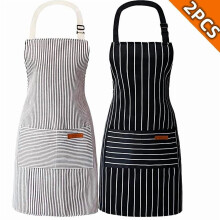 Delantal de chef con estampado de rayas y 2 bolsillos.