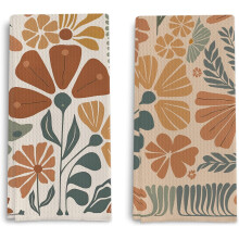 Abstract Floral Kitchen Dish Towels Set of 2, 1624", Vintage Retro Boho Design, Compatible with Standard Racks