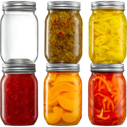 16 oz Regular Mouth Mason Jars with Lids (6 pcs)