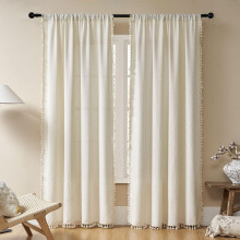Beige Boho Curtains 84in L x 52in W, Semi-Sheer, 2 Panels