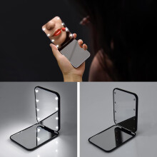 Miroir de maquillage LED rose, grossissement 1X/3X, pliable et portable