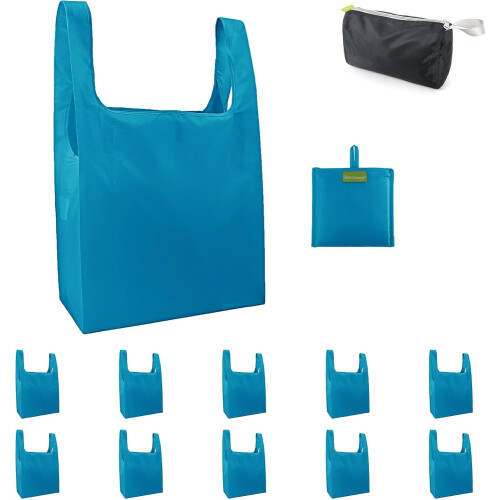 Foldbare genanvendelige indkøbsposer i polyester, 10 stk.