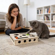 Kratzpuzzle-Box aus Holz für Katzen mit 4 Bällen