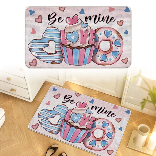 Blue Cupcake Heart Kitchen Mat Set