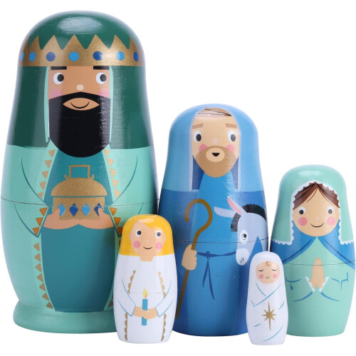 Set de păpuși Iisus din lemn, 5 piese