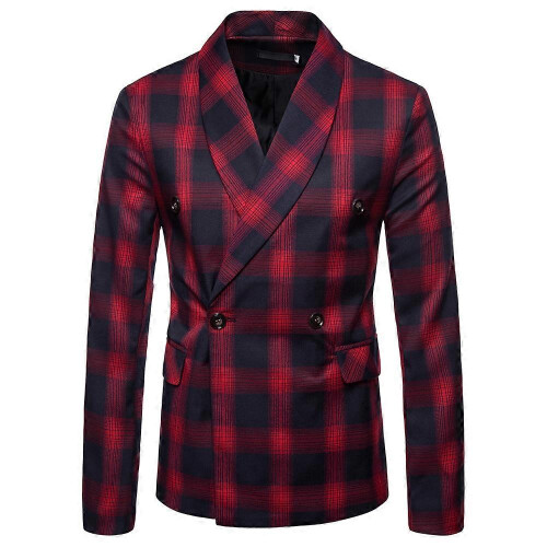(M,red)Men's single-breasted two-button casual blazer