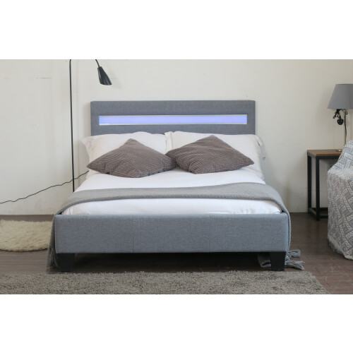 Comfy Living (4ft6 Double, No Mattress) Light Grey Fabric Modern Bed Frame With LED 3ft 4ft 4ft6 5ft 1