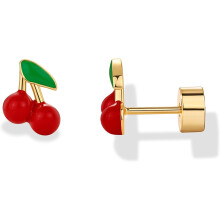 (Yellow Gold, Cherry) HKEDES 14K Gold Plated 925 Sterling Silver Posts Enamel Flatback Stud Earrings for Women