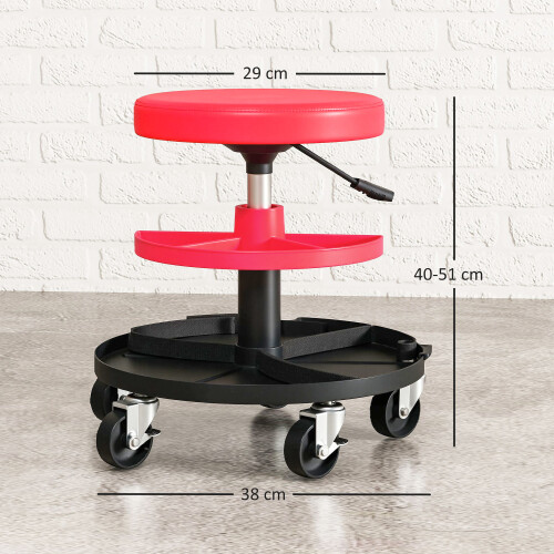 Homcom HOMCOM Rolling Mechanic Stool, 135kg Capacity Workshop Stool, Red 2