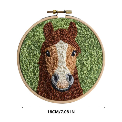 DAMAI Punch Needle Kit Brown Horse 20x20cm 2
