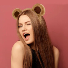 Bandeau oreilles d'ours en peluche douce, antidérapante et extensible