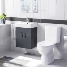 Nes Home 450mm Wall Hung Basin Vanity Unit Dark Grey and Close Coupled Toilet