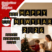 Happy New Year 2026 Glitter Letter Banner Garland