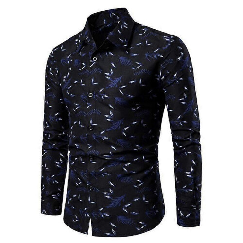 (L,blue)Men's Long Sleeve Shirts Casual Print Button Up Shirts