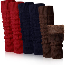 QIANJIA 3 Pairs Winter Fleece Lined Leg Warmer for Women Skating Leg Warmer Long Boot Socks for Women Skating Every Day Wear