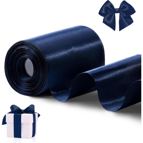 Fita de cetim azul acinzentado, 10 cm x 20 m, 4 polegadas de largura.