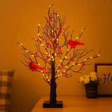 Vintage lichtgevende kardinaalboom met bessen – LED-decoratie