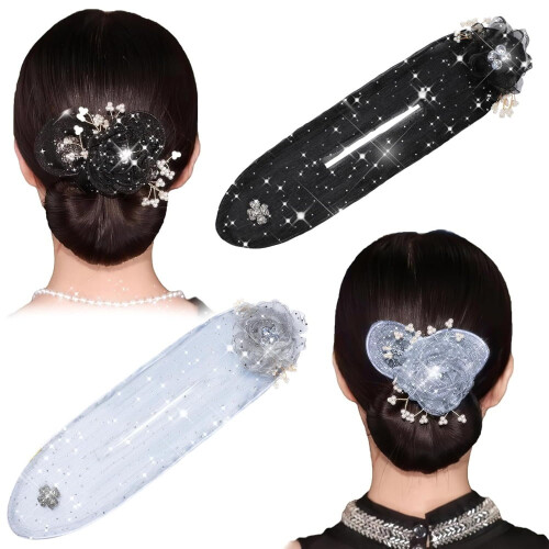 Pince à chignon française brodée à la main (2 pièces)