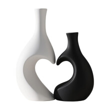 White & Black Plastic Vase Set of 2 – Heart-Shaped,