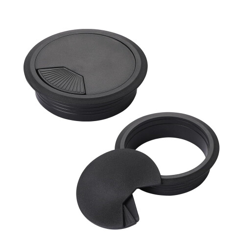 Inel cablu negru pentru birou, 60 mm, pachet de 2