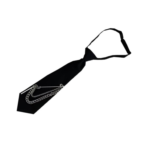 Corbata de cuello de cadena metálica negra preanudada, ajustable.
