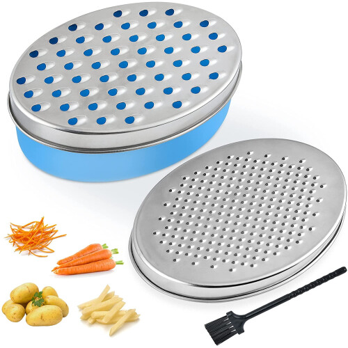 Râpe à fromage bleu avec récipient de rangement, 2 lames