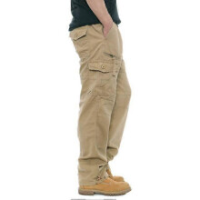 (3XL, Khaki) Men's Multi-Pocket Loose Cotton Casual Work Pants