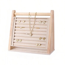 Beige Wooden Ring & Earring Storage Rack – Vertical Jewelry Organizer, 1pc, Compatible with Home/Travel/Back-to-School Use