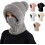 Set 3 in 1 da donna con berretto, sciarpa e maschera, foderato in pile, colore bianco. 1