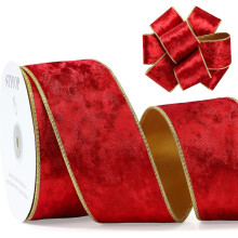 Rotes Samt-Weihnachtsband mit Drahtverstärkung, 6,35 cm x 13,72 m