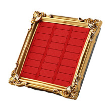 Vintage Gold Velvet Rectangle Ring Holder Stand – Baroque Jewelry Organizer Tray for Wedding, Anniversary, Gift & Photo Prop