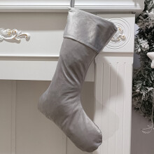 Samt-Weihnachtsstrumpf, Grau, 16 x 6 Zoll