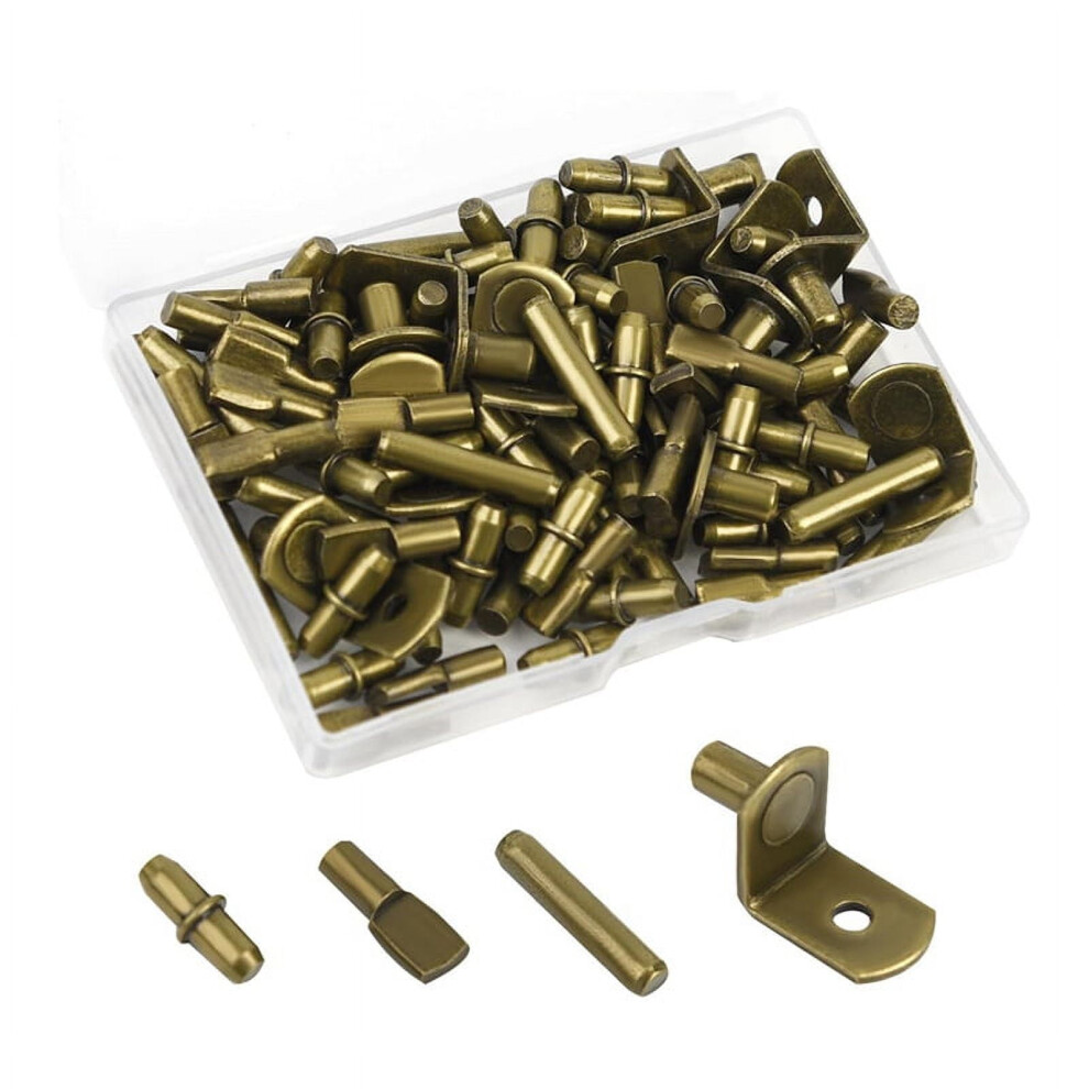 100Pcs Shelf Pegs For Shelves, 4 Styles Shelf Pins Kitchen Cabinet Shelf Pegs,Shelf Holders Pegs, Bookshelf Pegs Bronze,100 X Shelf Pegs,Bronze 9426043313906