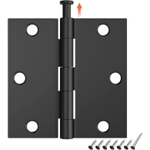 12-Pack 3.5" Matte Black Square Door Hinges, Compatible with Interior Doors, Cabinets, Removable Pin