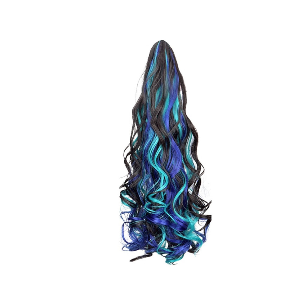 Unisex Synthetic Long Curly Clip-In Ponytail Hairpiece - Voluminous Color Gradient Mixed Curly Wig