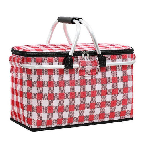 (Red) Foldable Picnic Basket Insulated Picnic Basket