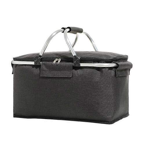 (Black) Foldable Picnic Basket Insulated Picnic Basket