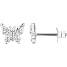 (White Gold, Butterfly) Classic Elegant 14K Gold Plated Dainty Stud Earrings for Women - 925 Sterling Silver Posts Earrings with Cubic Zirconia