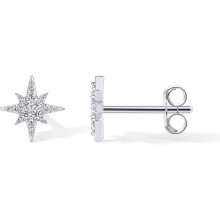 (White Gold, North Star) Classic Elegant 14K Gold Plated Dainty Stud Earrings for Women - 925 Sterling Silver Posts Earrings with Cubic Zirconia