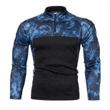 (XXL,blue)Men's Half Zip Pullover Long Sleeve Camo Army Sweatshirt