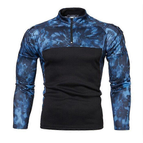 (XXL,blue)Men's Half Zip Pullover Long Sleeve Camo Army Sweatshirt