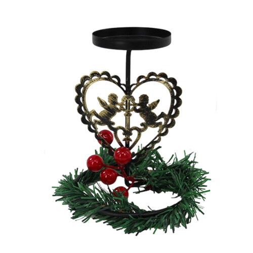 Candelabro a forma di renna dorata e cuore con bacche 1