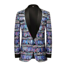 (3XL)The Blue fringed sequin design men's tuxedo jacket for dinner parties and other events