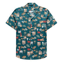 (XL,green)Men's casual shirts Loose floral shirts
