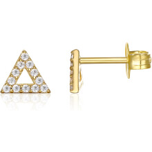 (Yellow Gold, Delta) Classic Elegant 14K Gold Plated 925 Sterling Silver Stud Earrings for Women - Dainty Geometrical Bar Triangle Heart Earrings