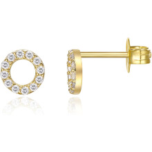 (Yellow Gold, Halo) Classic Elegant 14K Gold Plated 925 Sterling Silver Stud Earrings for Women - Dainty Geometrical Bar Triangle Heart Earrings