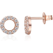 (Rose Gold, Halo) Classic Elegant 14K Gold Plated 925 Sterling Silver Stud Earrings for Women - Dainty Geometrical Bar Triangle Heart Earrings